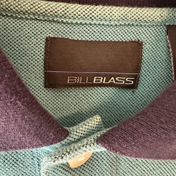 Bill Blass Mens Medium Button Short Sleeve Polo Shirt Green and Navy Blue Vtg - Picture 3 of 10